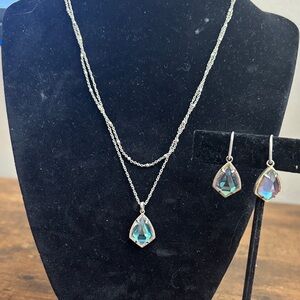 Kendra Scott Camry Silver Multi Strand necklace with dichroic glass and earrings